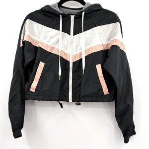 Crop Windbreaker Retro Jacket Womens Black Pink Size 0 Cotton On